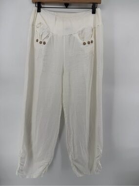 BELLA AMORE Made in Italy 100% Linen Lagenlook Pants White XL Boho Coastal